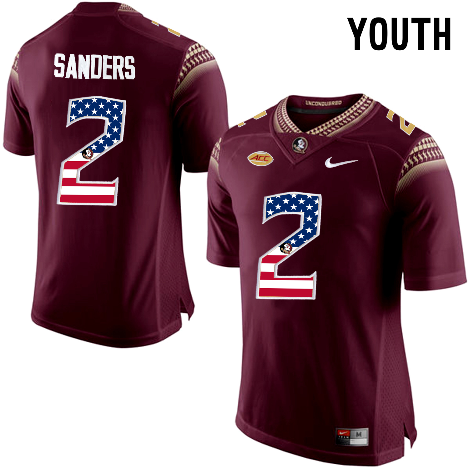 US Flag Fashion Youth Florida State Seminoles Deion Sanders #2 College Football Limited Jersey  Red